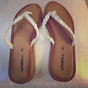 White leather braided O’Neill flip flops